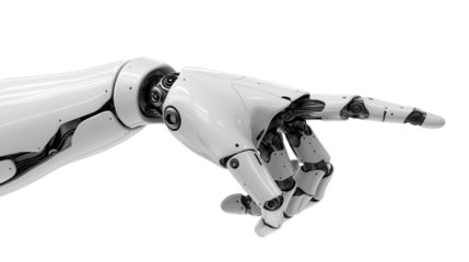 White Cyborg Robotic Hand Pointing Finger – Isolated on Transparent Background