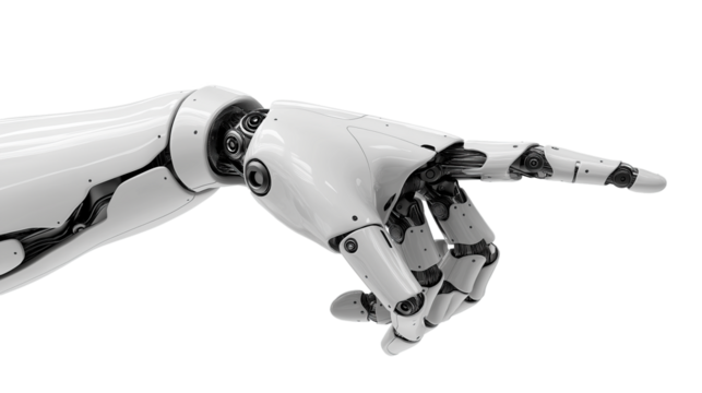 White Cyborg Robotic Hand Pointing Finger – Isolated on Transparent Background