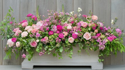 Fototapeta premium A stunning Valentine's floral arrangement with cascading roses and lush greenery.