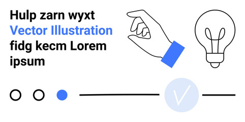 Hand gesturing, light bulb icon, and progress tracker with lorem ipsum text. Ideal for creativity, innovation, idea development, project planning, brainstorming, conceptual thinking startup pages