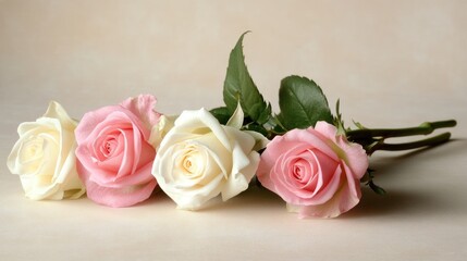 Naklejka premium Soft-focus pink and white roses with a dreamy Valentine's Day glow.