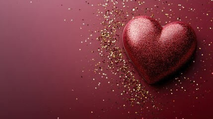 Fototapeta premium Stylish Valentine's Day background with a deep red gradient and gold sparkles.