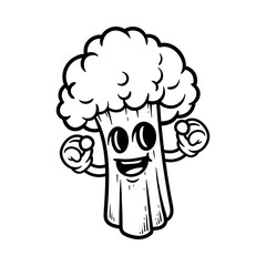 fun cartoon happy broccoli mascot character isolated drawing line style sketch classic vintage design illustration
