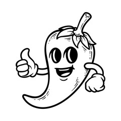 fun cartoon chili peppers mascot character isolated drawing line style sketch classic vintage design illustration