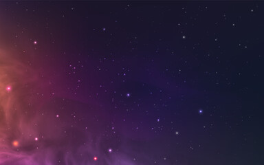 Cosmos background. Realistic starry galaxy. Color space wallpaper with shining stars. Bright magic nebula with light. Space texture with constellations. Vector illustration.