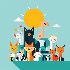 Naklejka premium Illustration of a sunny day at an animal shelter adoption fair