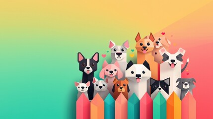 Naklejka premium Illustration of a vibrant adoption flyer with happy animals