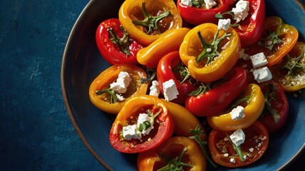 Vibrant Roasted Sweet Pepper Salad: A Top-View Feast of Colors and Flavors