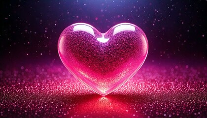 Red heart on dark background. Valentines day background with heart. Glowing heart. Glass heart.