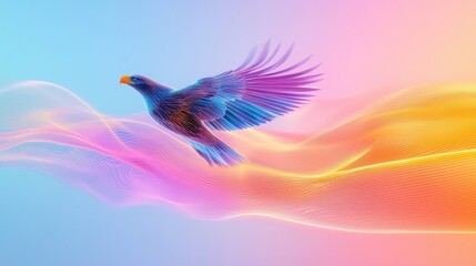 Obraz premium Minimalist eagle silhouette surrounded by abstract glowing waves