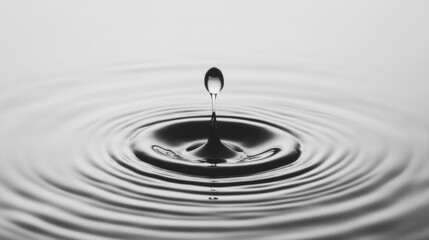 Water droplet falling, creating ripples, clean background, nature imagery
