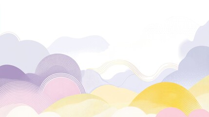 Fototapeta premium Abstract pastel landscape with soft clouds and hills.