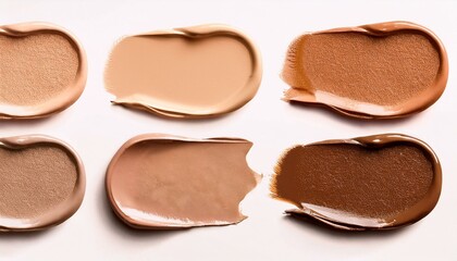 A collection of makeup base liquid foundation colors swatch with different shades, concept of make up and beauty
