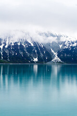 The Tarr Inlet under fog in Glacier Bay National Park, Alaska