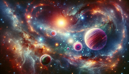 AI-generated. Dreamy galaxy with planets and stars