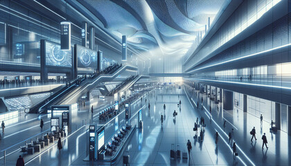 Obraz premium AI-generated. Futuristic airport terminal