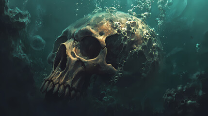 Deep sea skull illustration. Deep Ocean Horror. Illustration