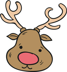 Cute Reindeer with Red Nose Cartoon Illustration

