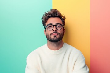 Obraz premium Stylish Young Man with Glasses Against a Colorful Background