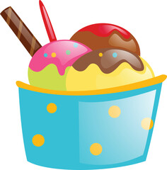 Delicious Ice Cream Sundae with Chocolate Drizzle in a Colorful Cup

