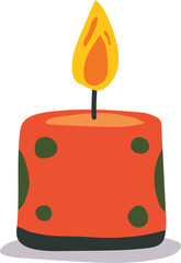 Decorative Red Candle with Flame and Green Dots Illustration

