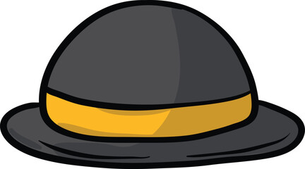 Classic Black Bowler Hat with Yellow Band Illustration

