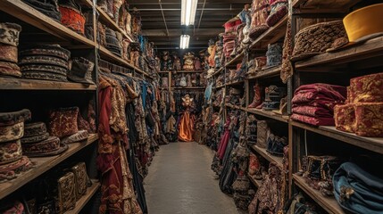 Fototapeta premium A Vast Collection of Vintage Costumes and Accessories on Shelves