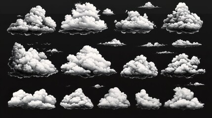 A collection of various cloud formations on a black background.