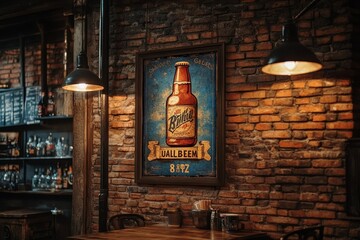 Vintage beer poster in rustic bar