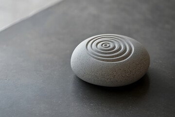 Naklejka premium A round gray stone with concentric circles carved into its surface.