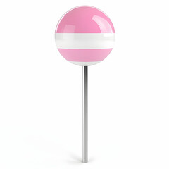 Pink striped lollipop on white background, sweet treat, dessert