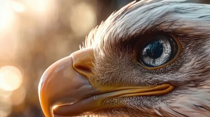 A mesmerizing close-up of an eagle's face showcases its striking eye and powerful beak, reflecting the intensity and depth of nature's most formidable hunters.