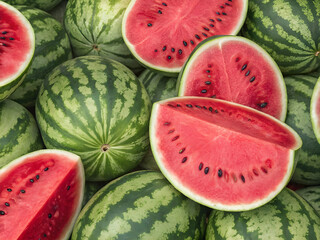 Frisch geschnittene Wassermelonen neben ganzen Melonen