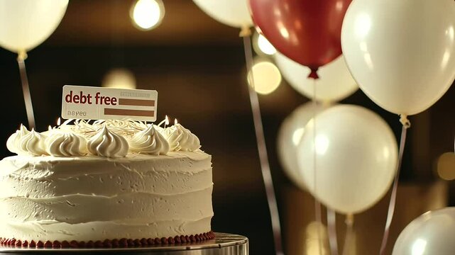 1_Debt Free Celebration with Balloons and Shredded Credit Card Cake