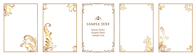 Rectangle Vintage decorative frames. Gold ornate border. Retro ornamental, Isolated vector set.eps