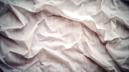 Crumpled white fabric texture with soft folds and shadows, ideal for backgrounds and textile designs