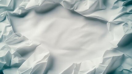 Obraz premium Crumpled white paper creating a textured frame, emphasizing a blank center for creative design