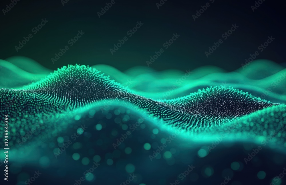 Poster abstract futuristic tech background shows neon glow low poly mesh. green, blue gradient colors creat