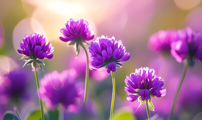 Fototapeta premium Light purple clover with high-definition soft lighting, capturing the delicate beauty and serenity of nature