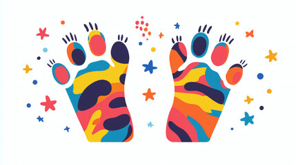 Fototapeta premium Ilustración de patas de gato coloridas con diseño divertido