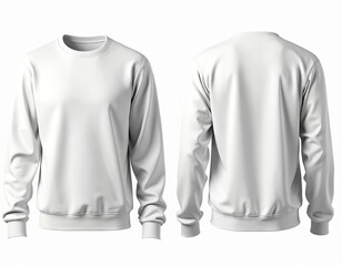 Blank white long sleeve sweatshirt mockup. Front, back views of unisex sweatshirt. Empty template for design. Suitable for apparel branding. Versatile clothing item. Suitable for men fashion. Casual