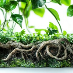 Planted Roots in a Mossy Garden Bed