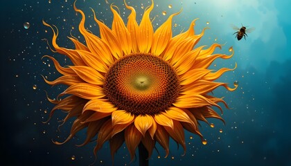 Experience the beauty of nature with this stunning sunflower in bright yellow, featuring a busy bee, perfect for various creative projects.
