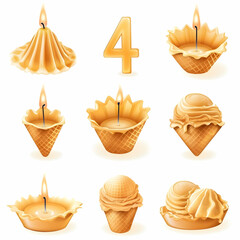 Nine waffle cone candles, number four, celebration