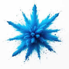 Bright cyan blue powder explosion burst on white background. Abstract colorful powder art. Festive, vibrant holi effect. Studio shot captures vibrant color burst. Isolated abstract powder cloud.