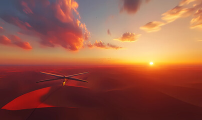 Glider Over Desert Sunset View, Soaring Over Endless Sands for Scenic Adventure and Freedom