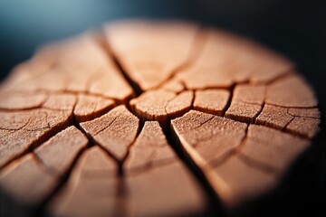 Close-up view of cracked wooden surface highlighting natural texture and intricate details in dim light