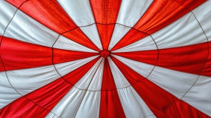 Fototapeta premium Red and white striped tent ceiling, radial pattern, outdoor event