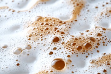 Foam and bubbles create a textured surface on freshly brewed coffee during morning preparation