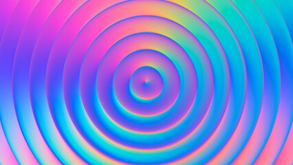 Iridescent futuristic hypnotic colorful neon concentric circles with smooth gradient transitions. Bold dynamic design blending radiant neon tones for modern visual art project. Vector illustration